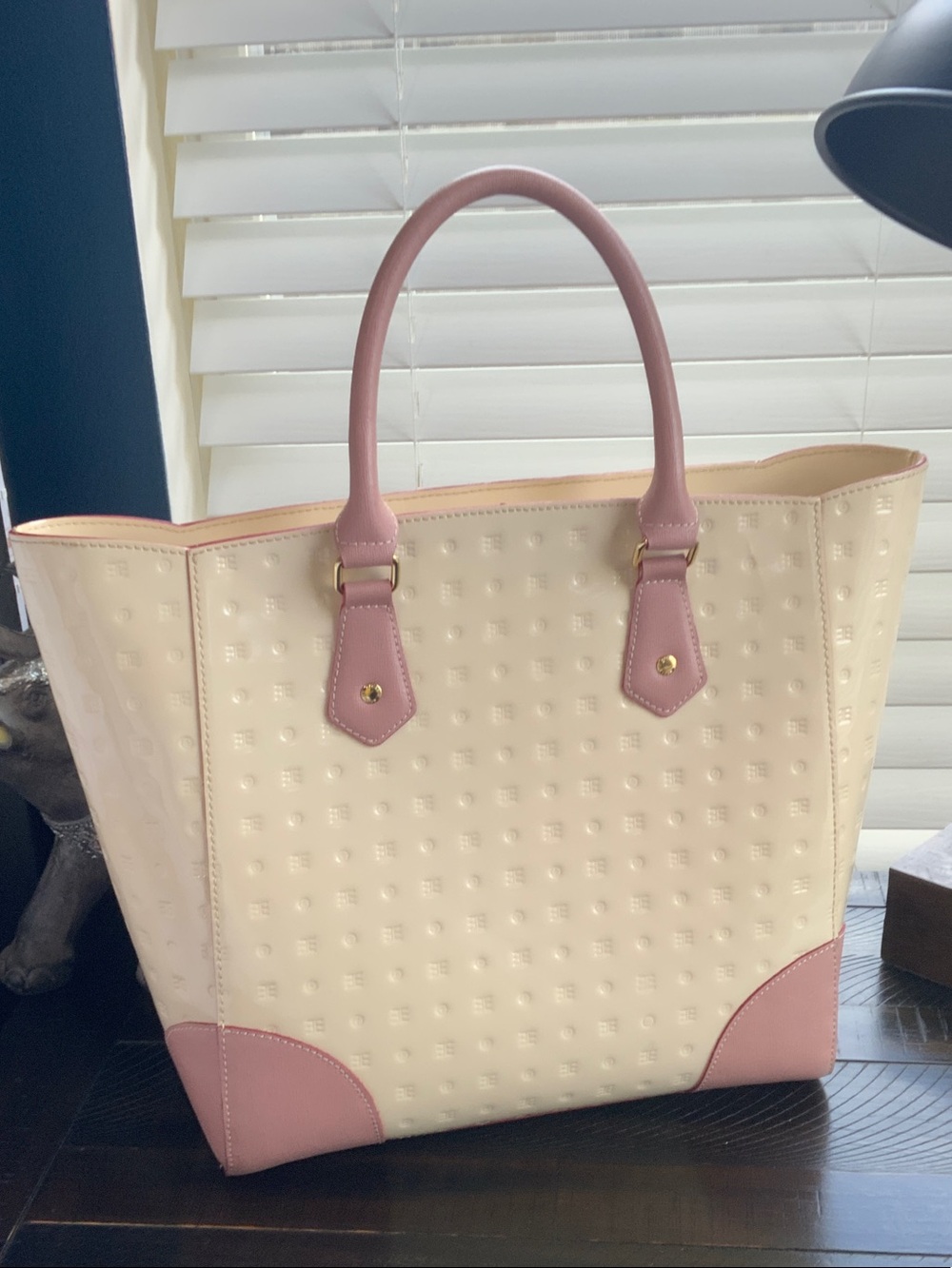 Large Arcadia Nude and Rose Patent Tote